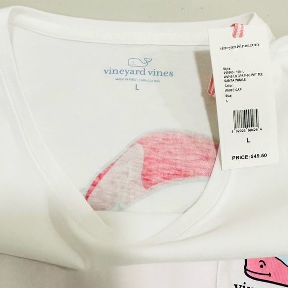 NWT Vineyard Vines Merry Christmas Scoop Neck Pocket Tee Shirt White Women's L - Picture 3 of 6